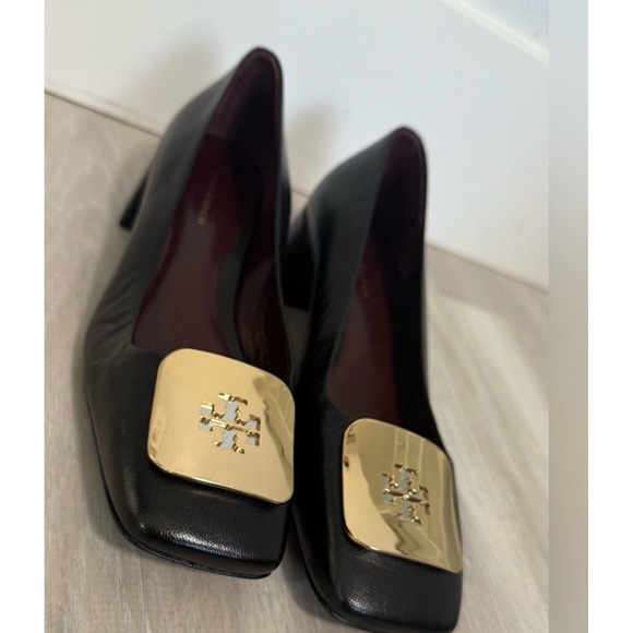 Tory Burch Eleanor Pump Women 6.5M Black Excellent Gold Logo Block Heel Leather - Picture 3 of 14